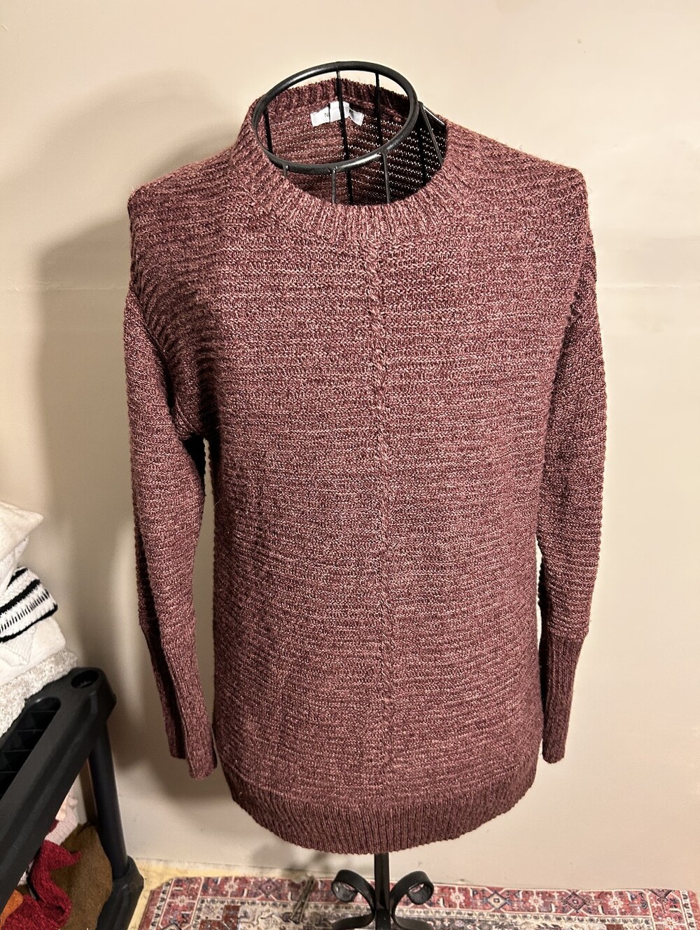 Nine West Marled Wine Crewneck Sweater